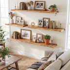 Solid Wood Floating Shelves 60CM Natural Elm Wall (Set of 2)