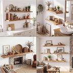 Solid Wood Floating Shelves 60CM Natural Elm Wall (Set of 2)