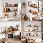 Solid Wood Floating Shelves 60CM Natural Elm Wall (Set of 2)