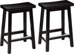 Solid Wood Kitchen Counter Short Bar Stool Dining (Set of 2)