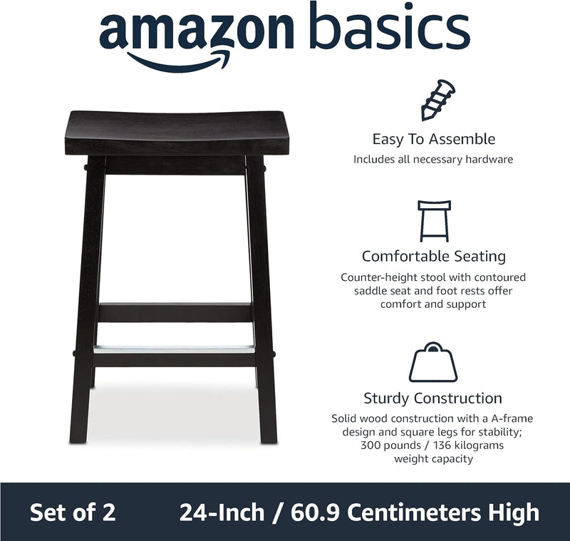 Solid Wood Kitchen Counter Short Bar Stool Dining (Set of 2)