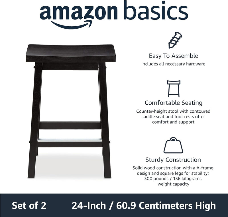 Solid Wood Kitchen Counter Short Bar Stool Dining (Set of 2)