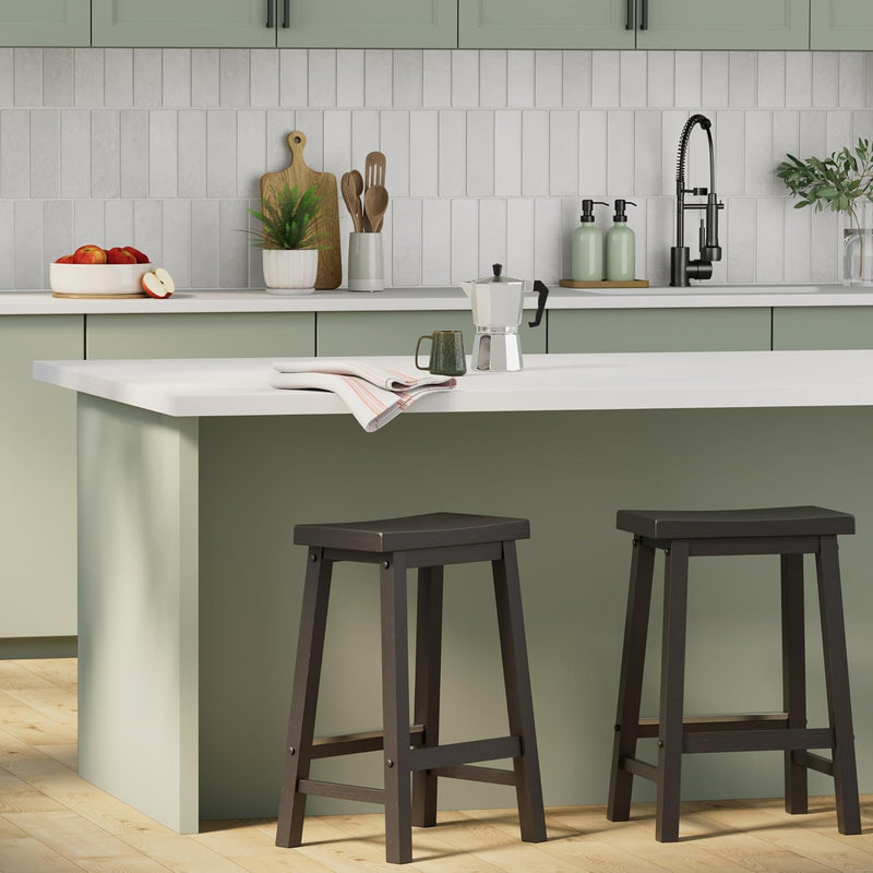 Solid Wood Kitchen Counter Short Bar Stool Dining (Set of 2)