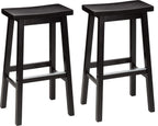Solid Wood Kitchen Counter Short Bar Stool Dining (Set of 2)