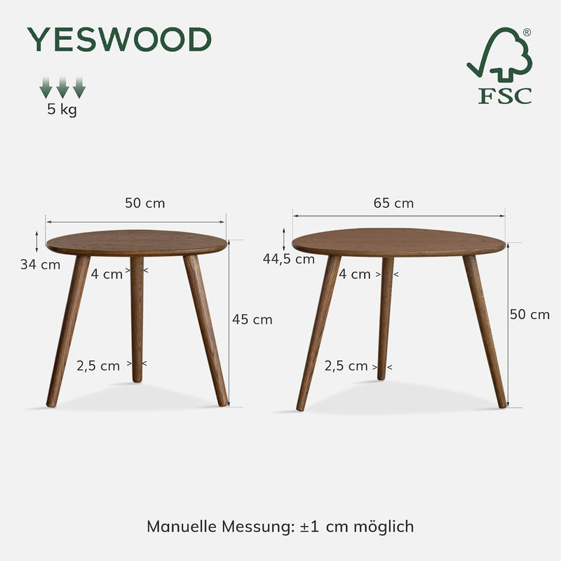 Solid Wood Nesting Table Modern Oval Coffee