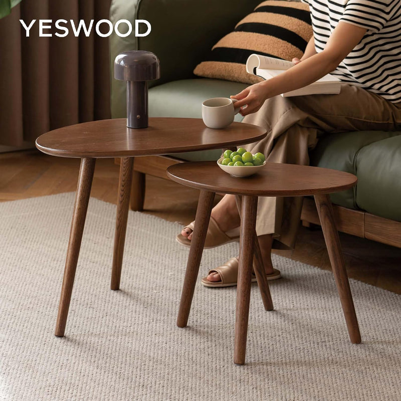 Solid Wood Nesting Table Modern Oval Coffee