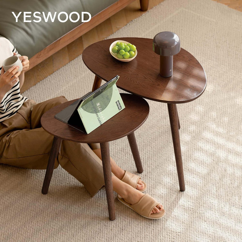 Solid Wood Nesting Table Modern Oval Coffee