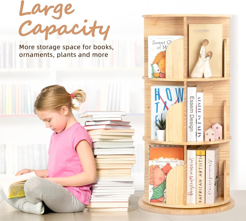 Solid Wood Rotating Bookshelf 3 Tier Children's