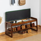 Solid Wood Shoe Bench 2-Tier Entryway with Cushion
