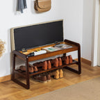 Solid Wood Shoe Bench 2-Tier Entryway with Cushion