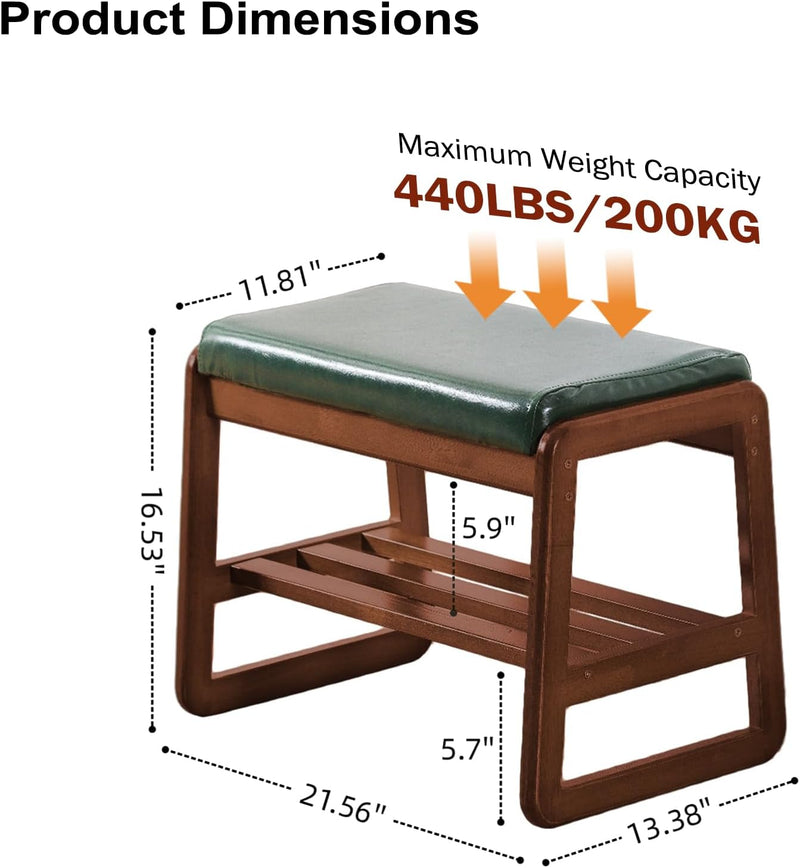 Solid Wood Shoe Bench 2-Tier Wooden Storage Entryway