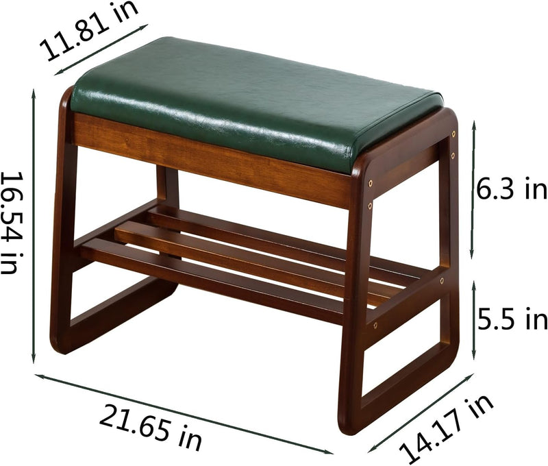 Solid Wood Shoe Bench 2-Tier Wooden Storage Entryway