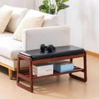 Solid Wood Shoe Bench 2-Tier Wooden Storage Entryway
