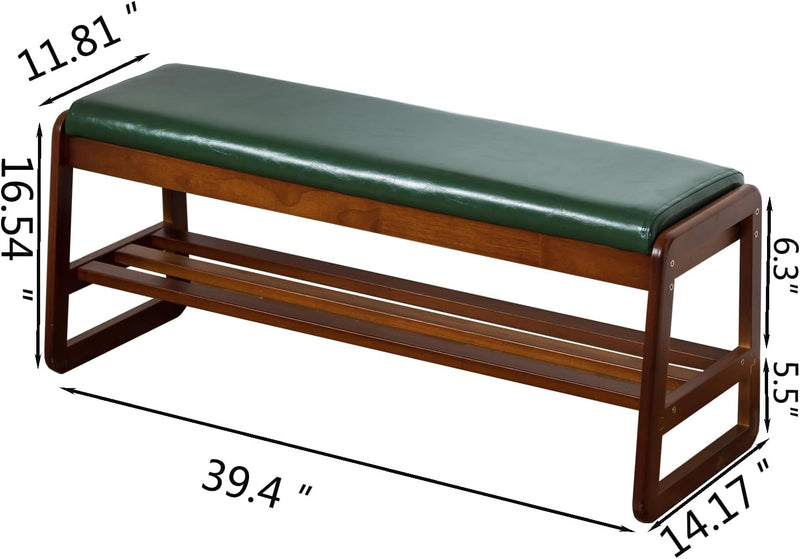 Solid Wood Shoe Bench 2-Tier Wooden Storage Entryway