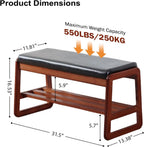Solid Wood Shoe Bench 2-Tier Wooden Storage Entryway