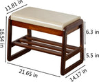 Solid Wood Shoe Bench 2-Tier Wooden Storage Entryway