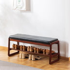 Solid Wood Shoe Bench 2-Tier Wooden Storage Entryway