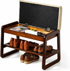 Solid Wood Shoe Bench 2-Tier Entryway with Cushion