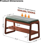 Solid Wood Shoe Bench 2-Tier Wooden Storage Entryway