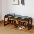 Solid Wood Shoe Bench 2-Tier Wooden Storage Entryway