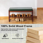 Solid Wood Shoe Bench 2-Tier Wooden Storage Entryway