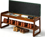 Solid Wood Shoe Bench 2-Tier Entryway with Cushion