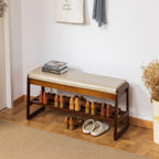 Solid Wood Shoe Bench 2-Tier Wooden Storage Entryway