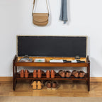 Solid Wood Shoe Bench 2-Tier Wooden Storage Entryway
