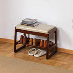 Solid Wood Shoe Bench 2-Tier Wooden Storage Entryway