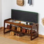 Solid Wood Shoe Bench 2-Tier Wooden Storage Entryway