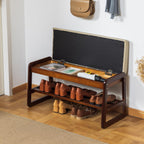 Solid Wood Shoe Bench 2-Tier Wooden Storage Entryway