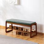 Solid Wood Shoe Bench 2-Tier Wooden Storage Entryway
