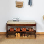 Solid Wood Shoe Bench 2-Tier Wooden Storage Entryway