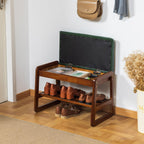 Solid Wood Shoe Bench 2-Tier Wooden Storage Entryway
