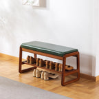 Solid Wood Shoe Bench 2-Tier Wooden Storage Entryway