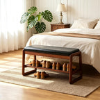 Solid Wood Shoe Bench 2-Tier Wooden Storage Entryway