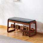 Solid Wood Shoe Bench 2-Tier Wooden Storage Entryway