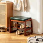 Solid Wood Shoe Bench 2-Tier Wooden Storage Entryway
