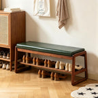 Solid Wood Shoe Bench 2-Tier Wooden Storage Entryway