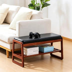Solid Wood Shoe Bench 2-Tier Wooden Storage Entryway
