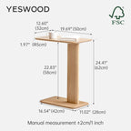 Solid Wood Side Table C-Shaped Bedside Narrow End