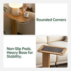Solid Wood Side Table C-Shaped Bedside Narrow End