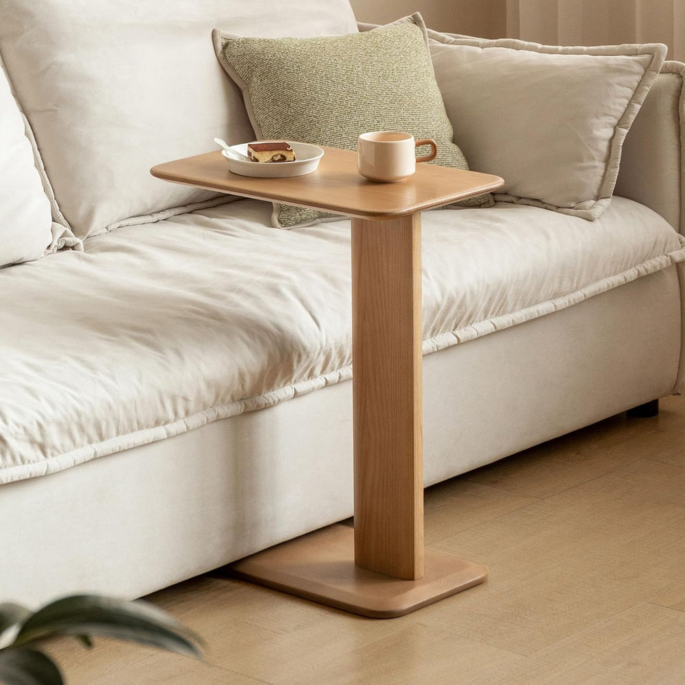 Solid Wood Side Table C-Shaped Bedside Narrow End