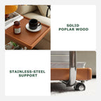 Solid Wood Side Table with Wheels C Shaped