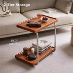 Solid Wood Side Table with Wheels C Shaped
