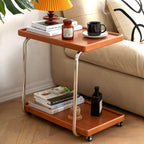 Solid Wood Side Table with Wheels C Shaped