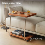 Solid Wood Side Table with Wheels C Shaped