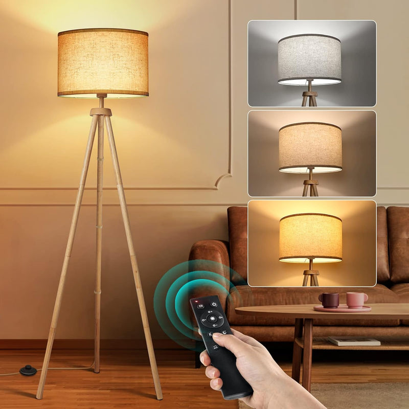 Solid Wooden Tripod Floor Lamp Bulb Included Standing