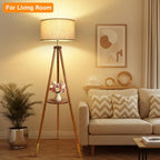 Solid Wooden Tripod Floor Lamp Bulb Included Standing