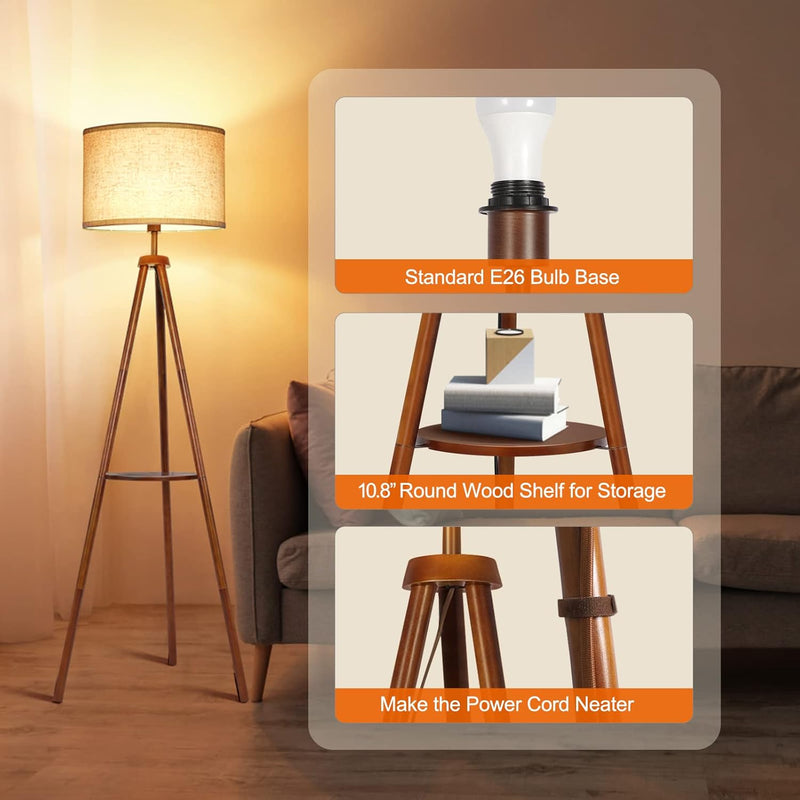 Solid Wooden Tripod Floor Lamp Bulb Included Standing